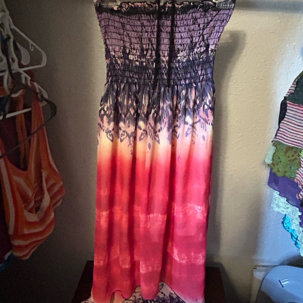 Purple and Red Ombre Strapless Dress
